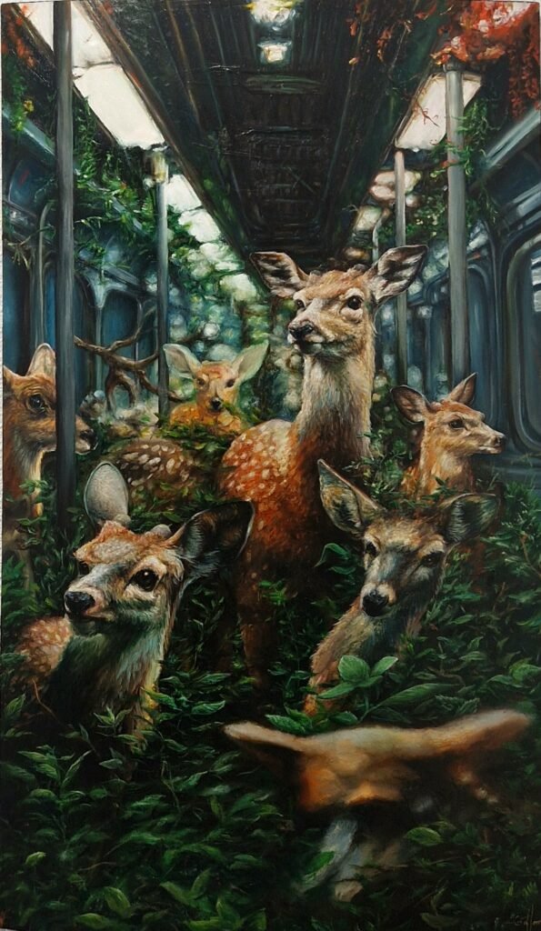 La noticia , Obra al óleo sobre tabla curva de Irolando Gattorno